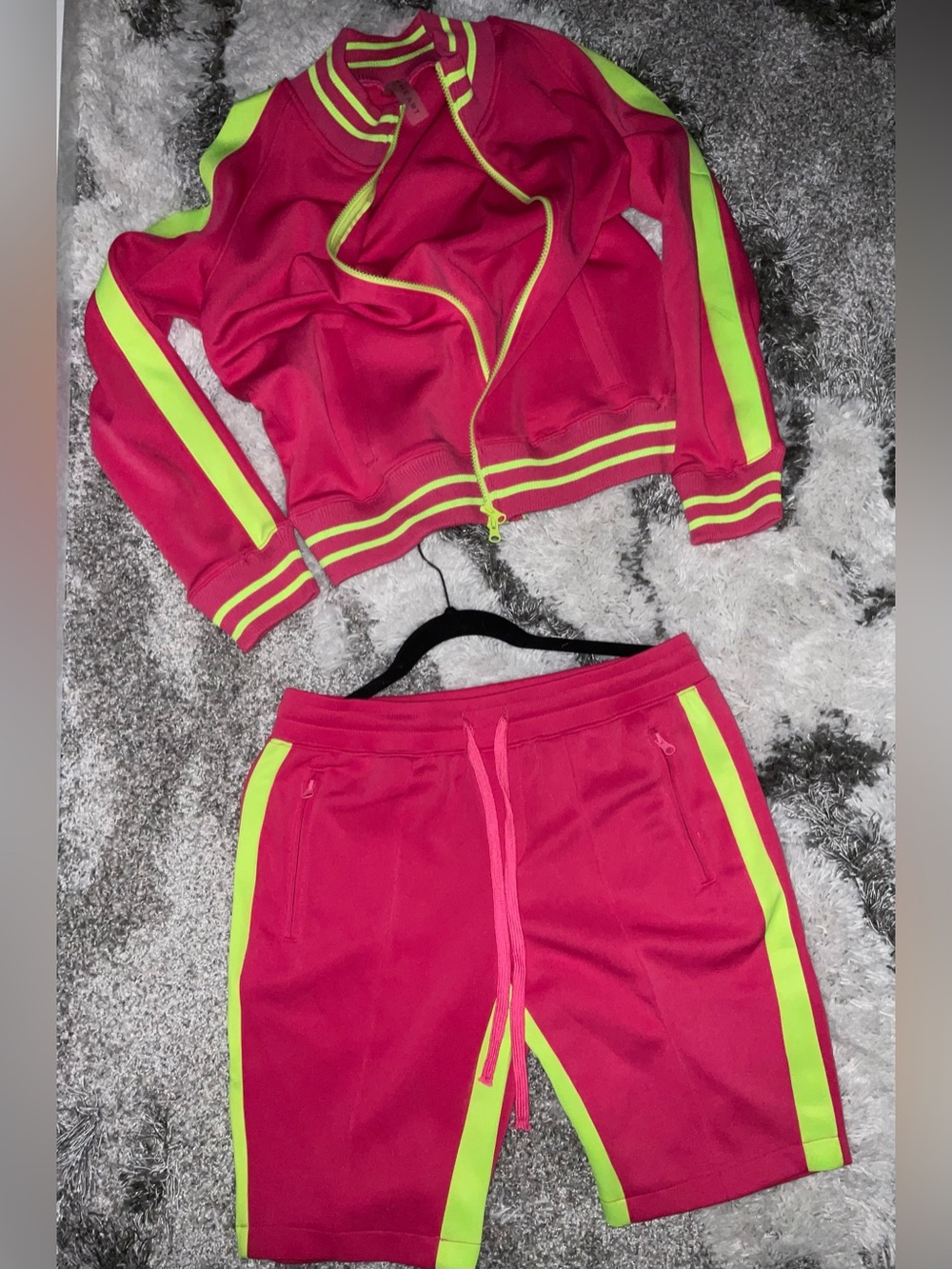 Neon Pink & Lime cold shoulder jacket and short set by Half Heart